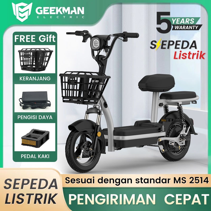 GEEKMAN Sepeda Listrik Dewasa Sepeda Motor Listrik Sepeda Listrik Dengan Pedal