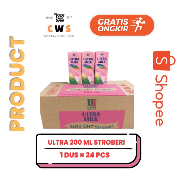 

(BestSeller) ULTRA MILK UHT 200 ml Susu Mini Coklat Stroberi Full Cream - 1 Dus / 24 Pcs