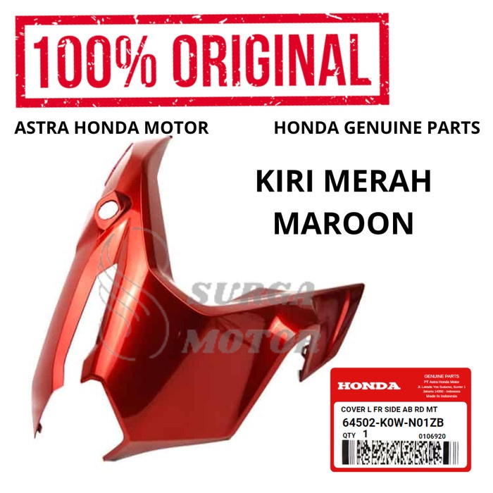Cover Sayap Depan Samping Kiri Merah Maroon Adv 150 Original Honda Ahm 64502-K0W-N01Zb Kover Left