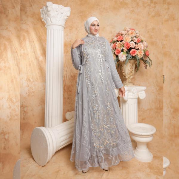 Meera - Aqila Baju Brokat Kondangan Wanita 2024 Tile Mix Brokat Gamis Pesta Mewah Elegan Dress Gaun