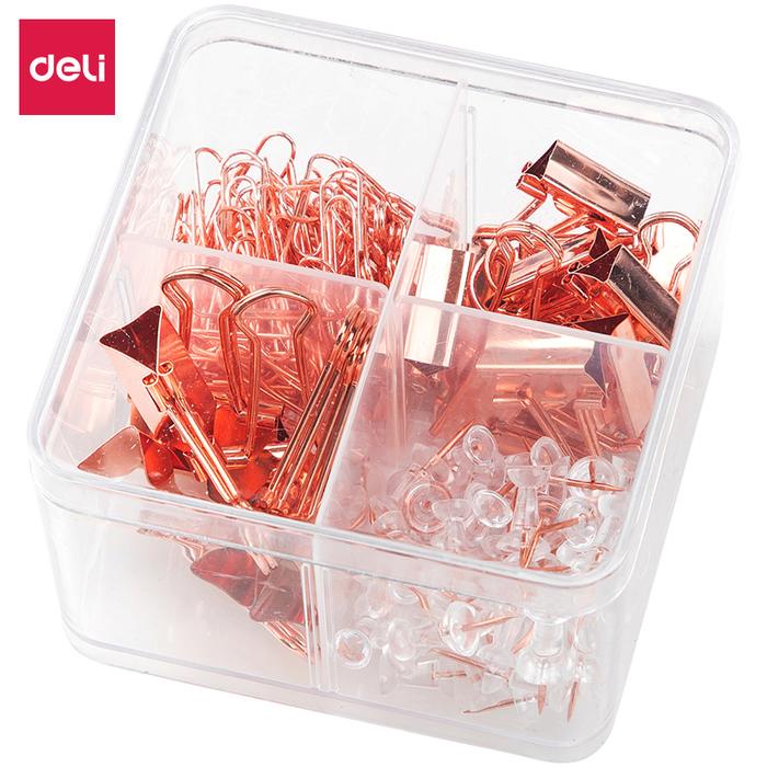 

Promo Deli Office Combination Penjepit Kertas / Paper Clip Binder Clip And Push Pin Rose Gold 78551