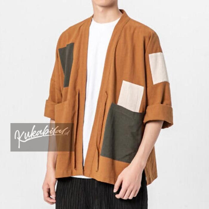 KIMONO PRIA JEPANG KOREA OUTER KUKABILAL Baju Panjang Etnik Abu Casual Cardigan Distro Baju Panjang
