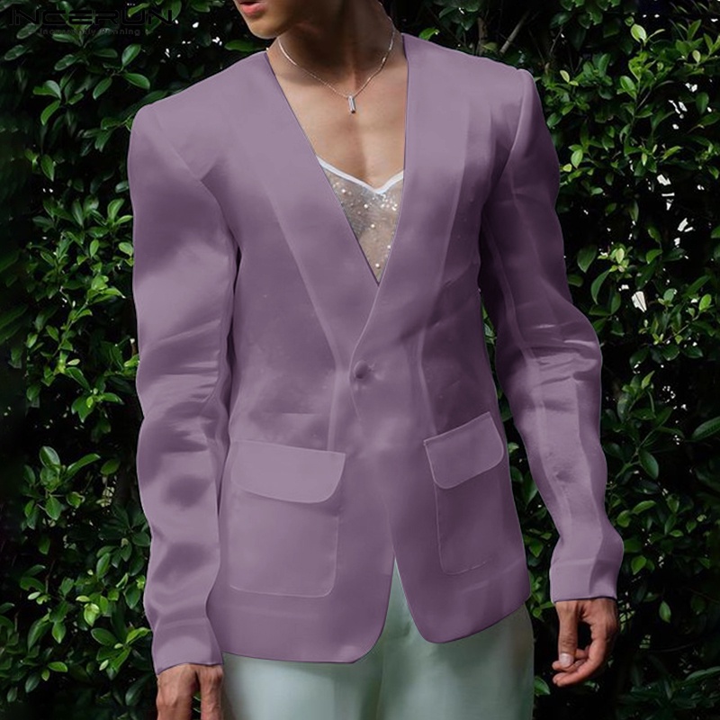 Fashion Well Fitting Tops Incerun Handsome Men'S Perspective Shoulder Pad Design Suit Casual