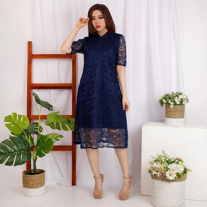 Dress Brokat Lengan Pendek Kekinian-Kebaya Dress Wanita Bahan Brokat-Dress Brukat Viral-Kebaya