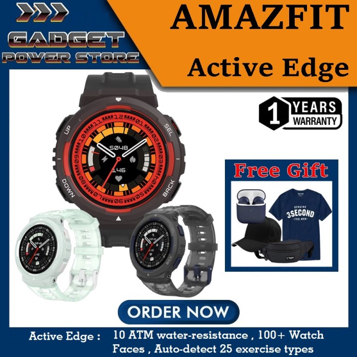 TOP AMAZFIT ACTIVE EDGE SMARTWATCH 10 ATM GPS STYLISH RUGGED DESIGN RESMI -