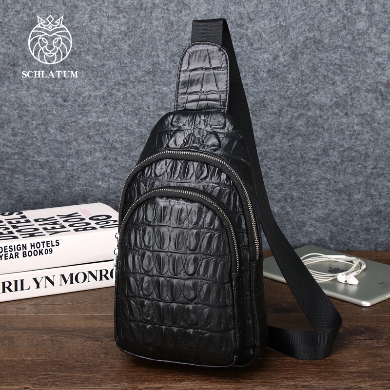 Schlatum Genuine Leather Crocodile Grain Chest Bag For Men Fashion Crossbody Personal Pocket Bag