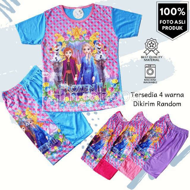 Premium Baju Setelan Frozen 2 Setelan Karakter Anak Perempuan Frozen Kartun Trend 3-8 Tahun