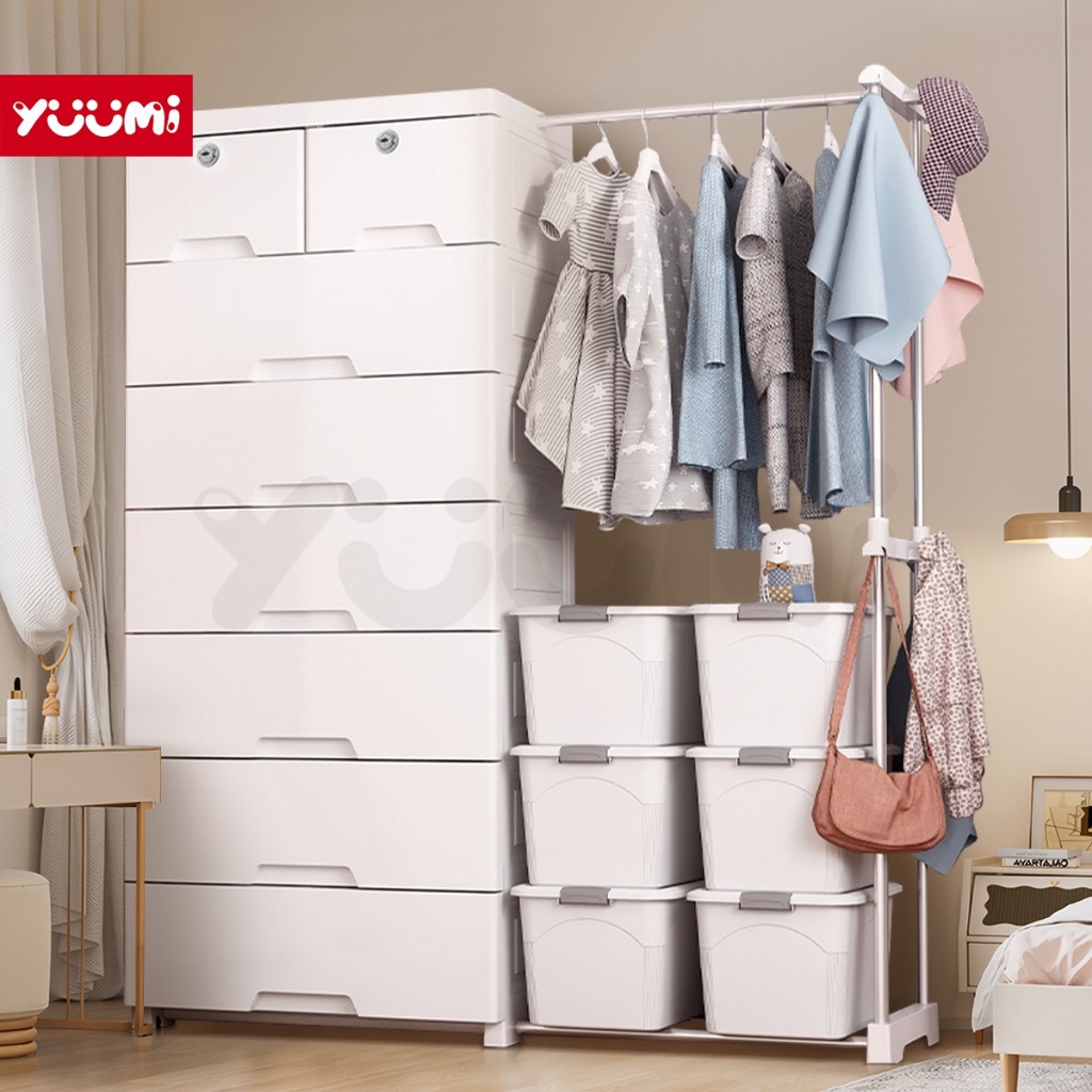 Baru Yuumi Gantungan Teleskopik Jumbo - Lemari Plastik Anak, Lemari Pakaian Susun, Lemari Laci Bayi