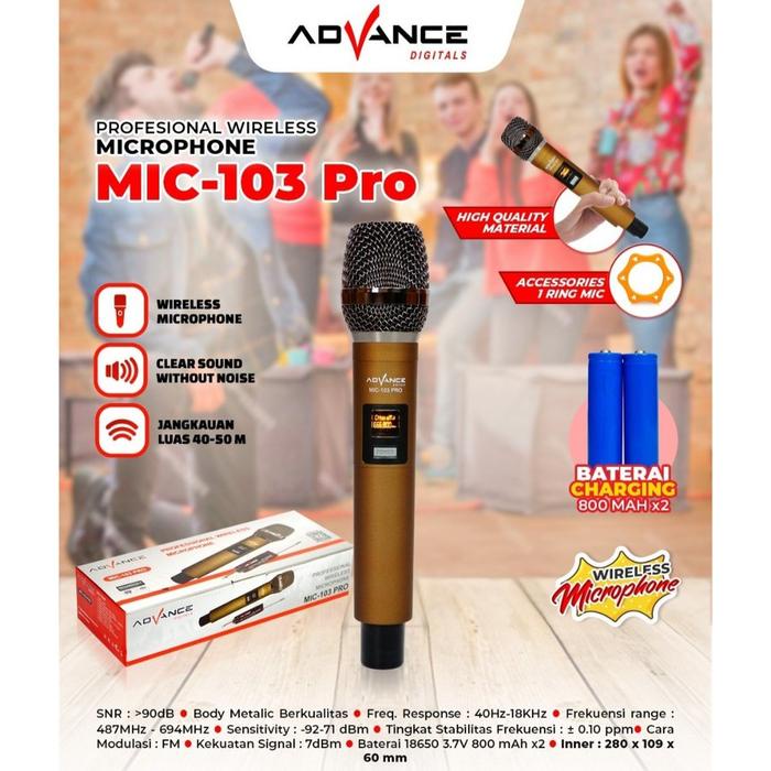 PREMIUM Advance Mic-103 PRO Microphone Wireless Single Cocok untuk Karaoke / Mic Tanpa Kabel