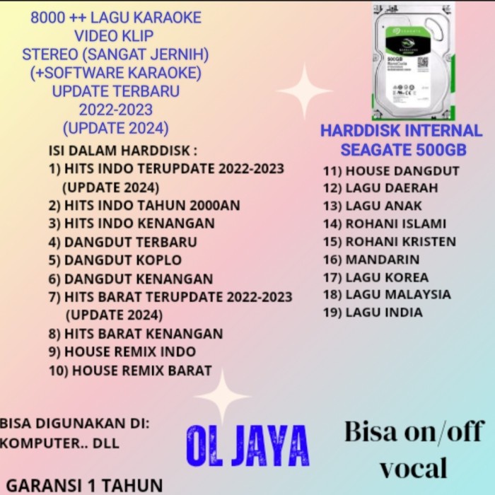 PREMIUM Harddisk internal Seagate U/ lagu karaoke studio