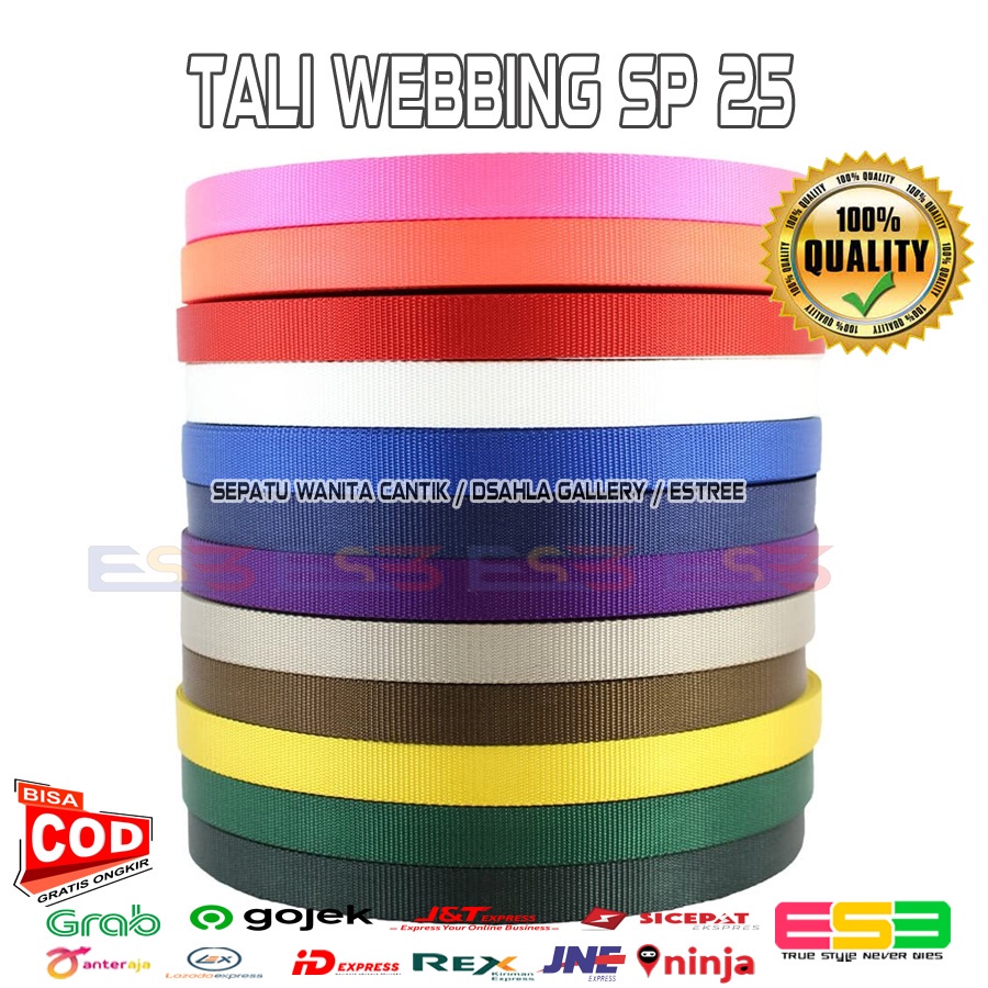 Tali Webbing 2.5cm Tebal Tabular Hammock Tas Nylon Tali Sling Belt Roll Tali Sling Pita Bisban