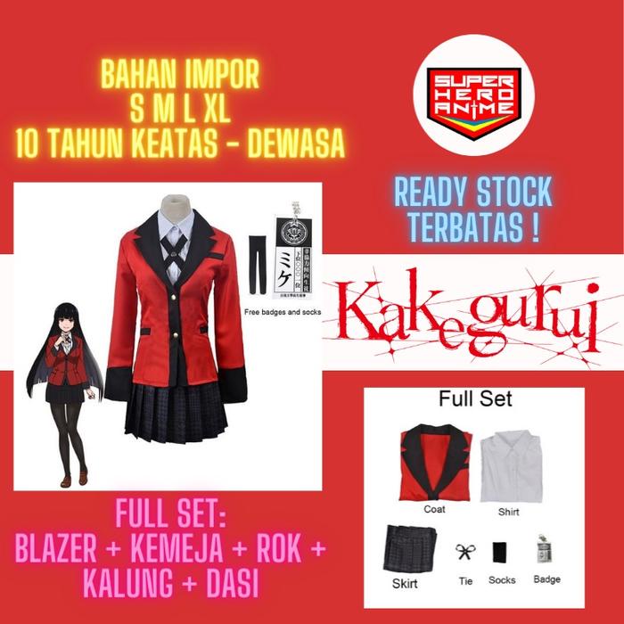 Cosplay Yumeko Jabami Kostum Kakegurui Full Set Costume Baju Anime Impor Cewek Perempuan Tanggung