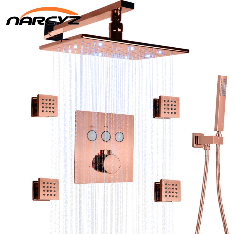 Concealed Shower Rose Gold Into The Wall Shower Head Led Bathroom Thermostat Concealed Shower Head