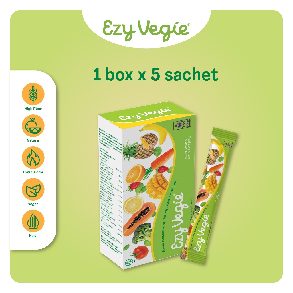 Ezy Vegie - Minuman Fiber dengan Ekstrak Buah & Sayur Rasa Jeruk