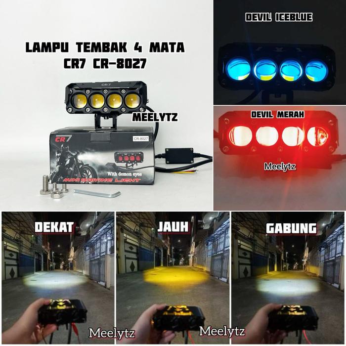 CR7 - Lampu Tembak 4 Mata plus devil dan 3 kipas pendingin ballast alumunium waterproof CR8027
