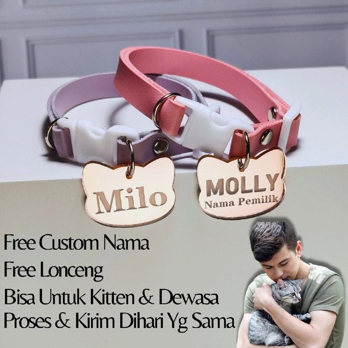 

KOMPLIT Kalung kucing custom nama free lonceng bahan akrilik rosegold