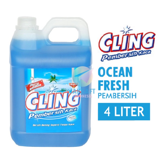 (1 Jerigen) Cairan Pembersih Kaca CLING Jerigen 4 Liter Glass & Window Cleaner 4L Refill 4000 ml