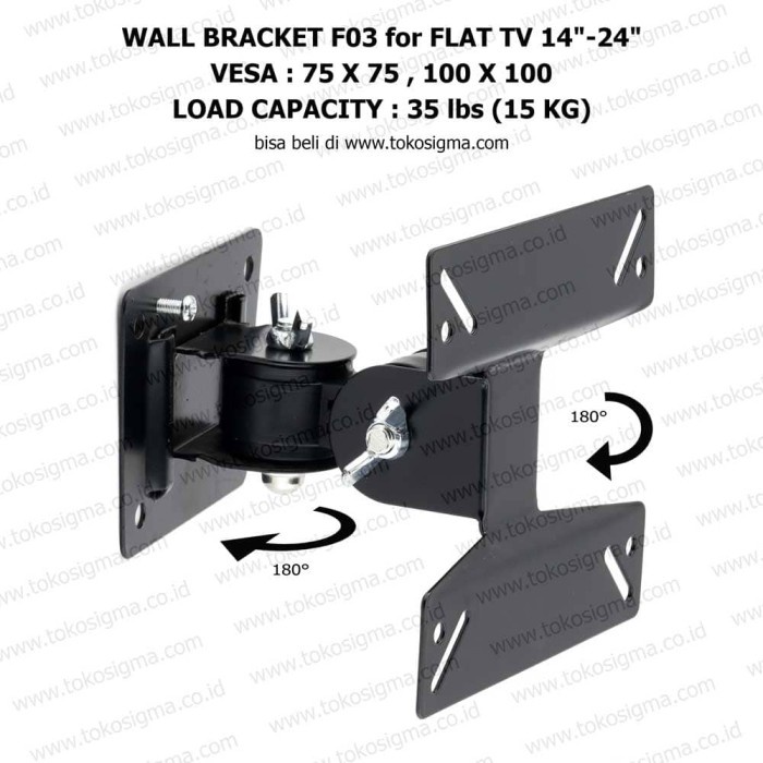 JTTOP" BRAKET BREKET BRACKET F03 UNTUK PC MONITOR CURVE FLAT TV 14 17 19 21 22 23 24 27 INCH PASANG
