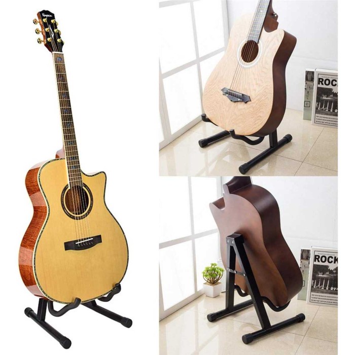 DUDUKAN GITAR AKUSTIK ELEKTRIK STAND HOLDER NECK BODY GUITAR FOLDABLE