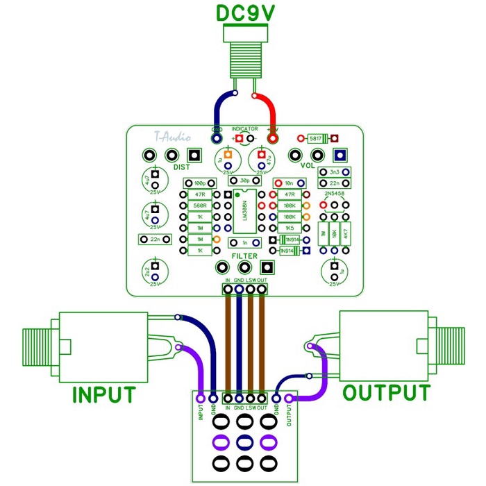 T-AUDIO PCBFX-058 BASED ON PROCO RAT DISTORTION PCB DISTORSI EFEK