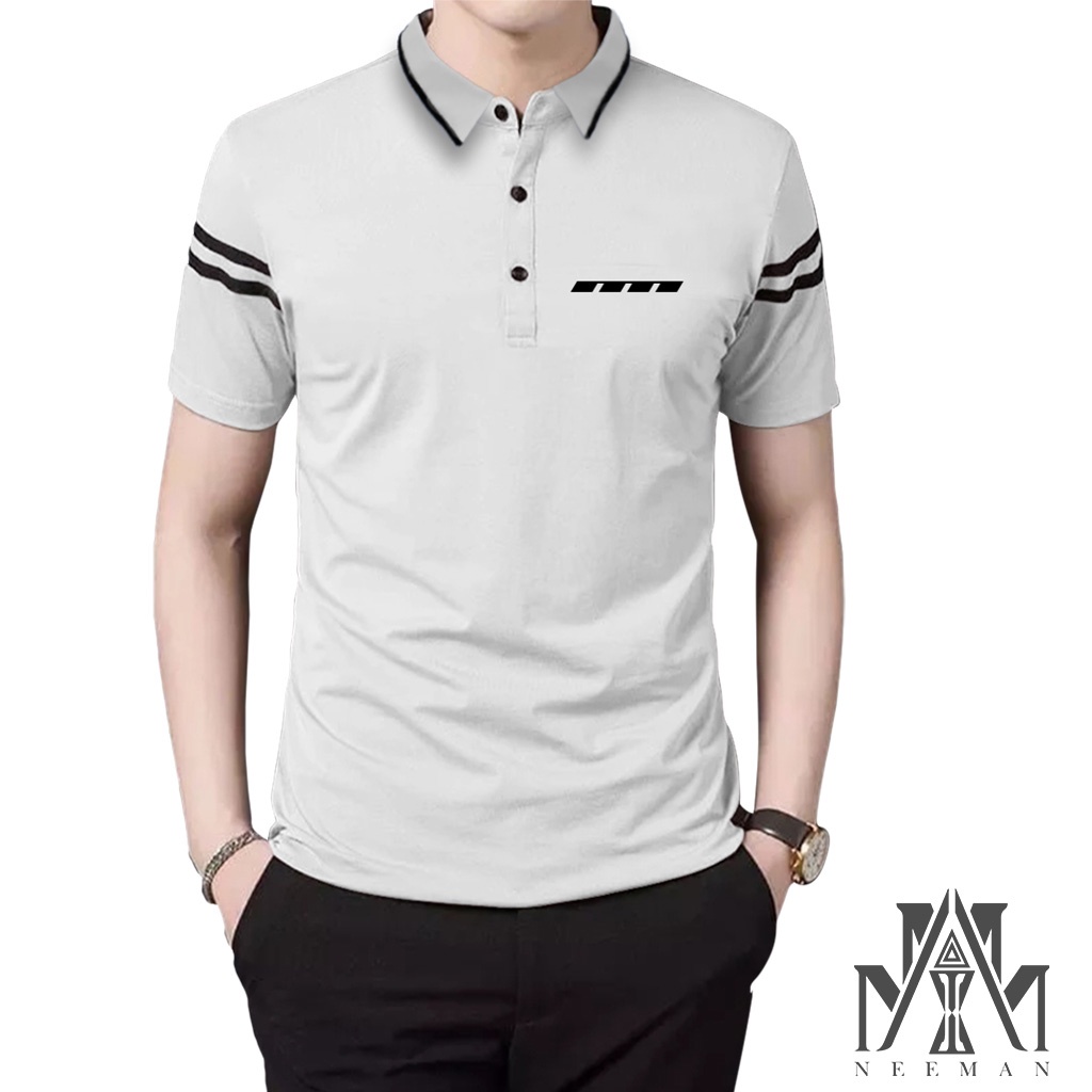 PROMO / Kaos Pria Polo Saku zebra Lengan garis/Kerah Daun Pria
