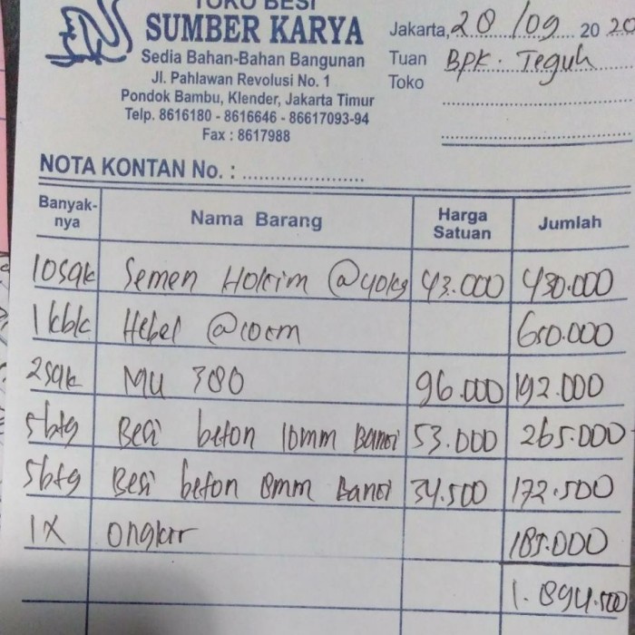 

Nota Bpk. Teguh