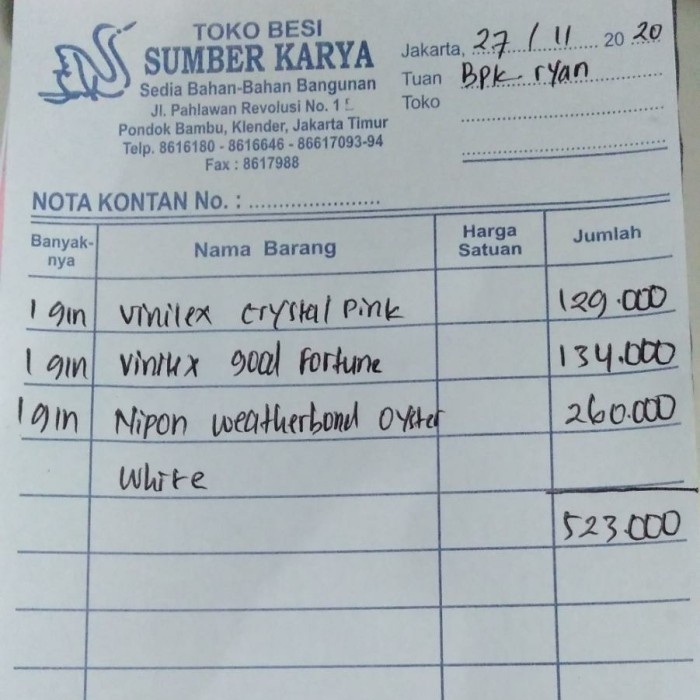 

PROMO! Nota Bpk. Ryan