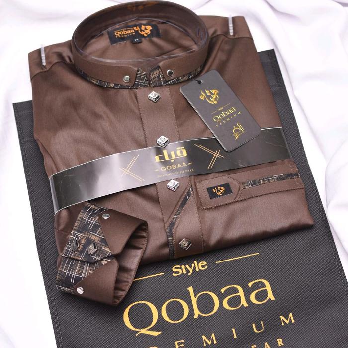 Jubah Qobaa Premium motif kombinasi Polyester lengan manset Jubah Pria Dewasa Muslim Gamis Pria