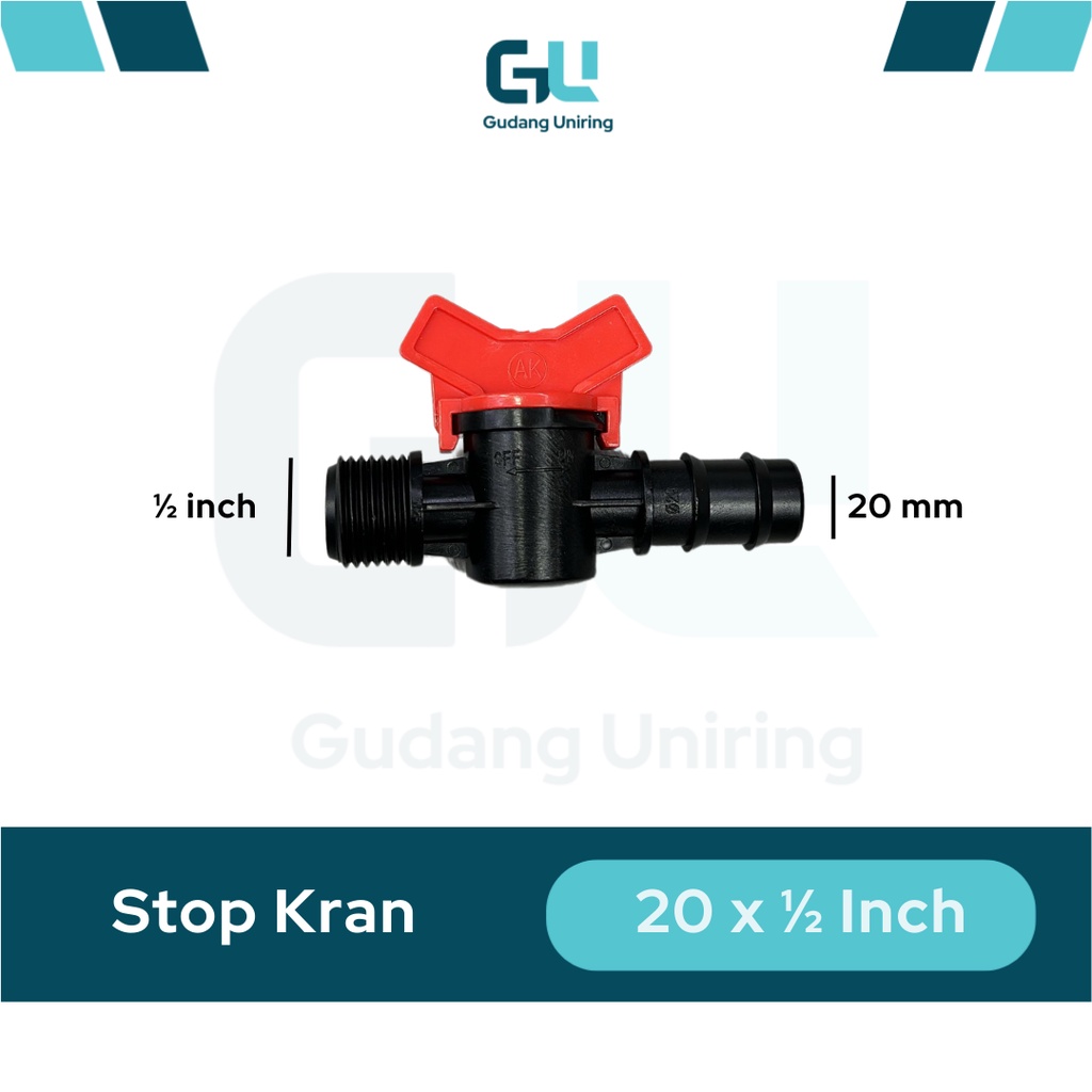 Stop Kran Valve Selang PE ke pipa PVC Drat ukuran 20mm 1/2 Inch