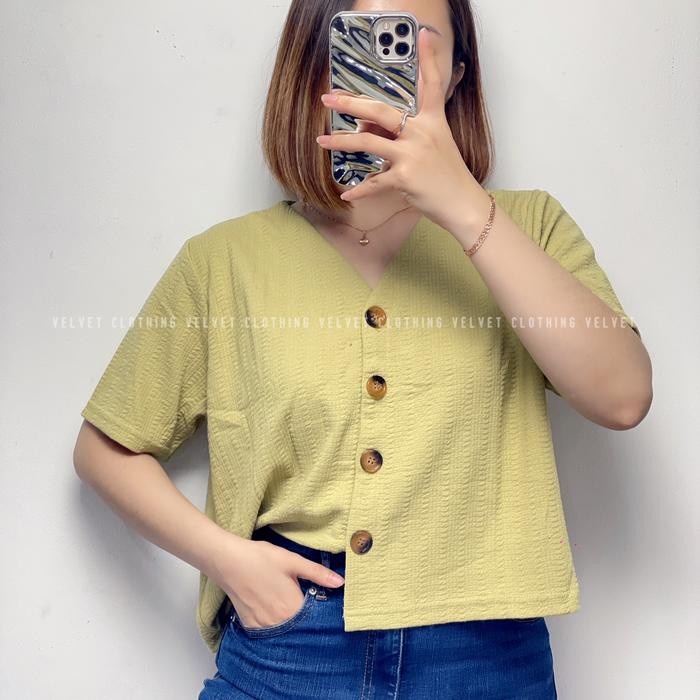 Blouse Oversize Vneck Knit Button / Atasan Jumbo Wanita Knit / Vneck Button Top 4603