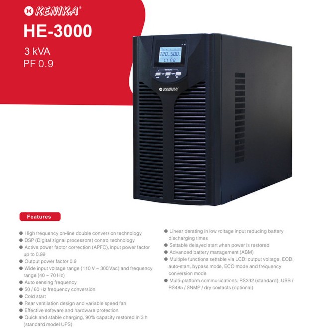 Grosir Ups Online Kenika He-3000 3Kva/3000Va True Online - Pure Sine Wave