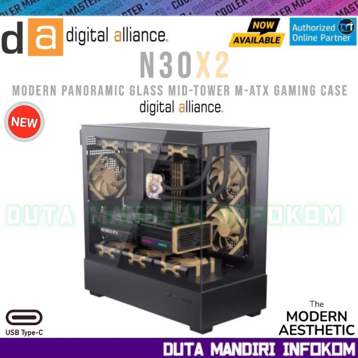 Ready Digital Alliance N30X2 - Modern Aesthetic Panoramic Tempered Glass Mid Tower m-ATX Gaming Case