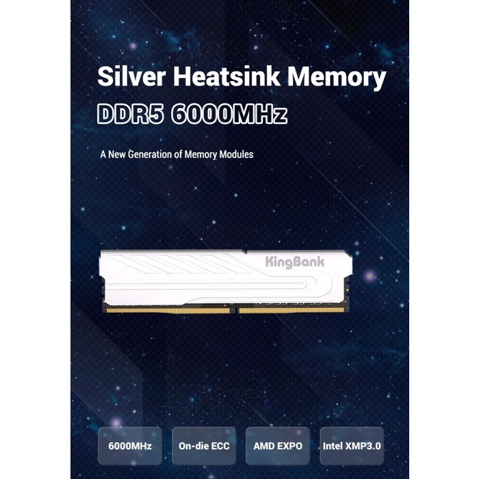 Ready Ram KINGBANK Memory DDR5 16GB 6000Mhz XMP SILVER HEATSINK - Kingbank DDR5 CL30 16GB 6000Mhz