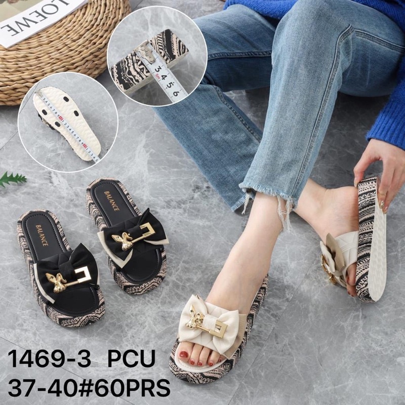 * Sandal Wanita 1469-3 Selop Slip On Pita Kelinci Karet Import -JaminanMutu