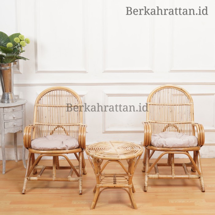 PREMIUM KURSI TERAS PENGKI ROTAN 1 SET + MEJA / KURSI SANTAI ROTAN