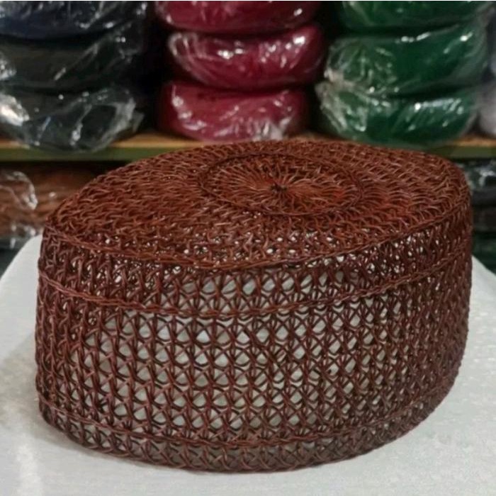 PREMIUM Peci Akar Rotan Songkok Rotan Janggang Kopiah Akar Rotan Kalimantan Muslim Haji Umroh