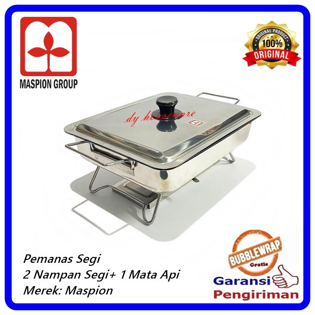 PREMIUM Wadah Saji Prasmanan Stainless Segi 2 Nampan + Pemanas Table Pan With Stove Maspion