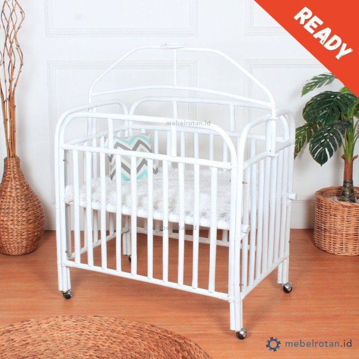 PREMIUM Baby Box Tempat Tidur Bayi Putih Rotan Alami Mona Ranjang Bayi