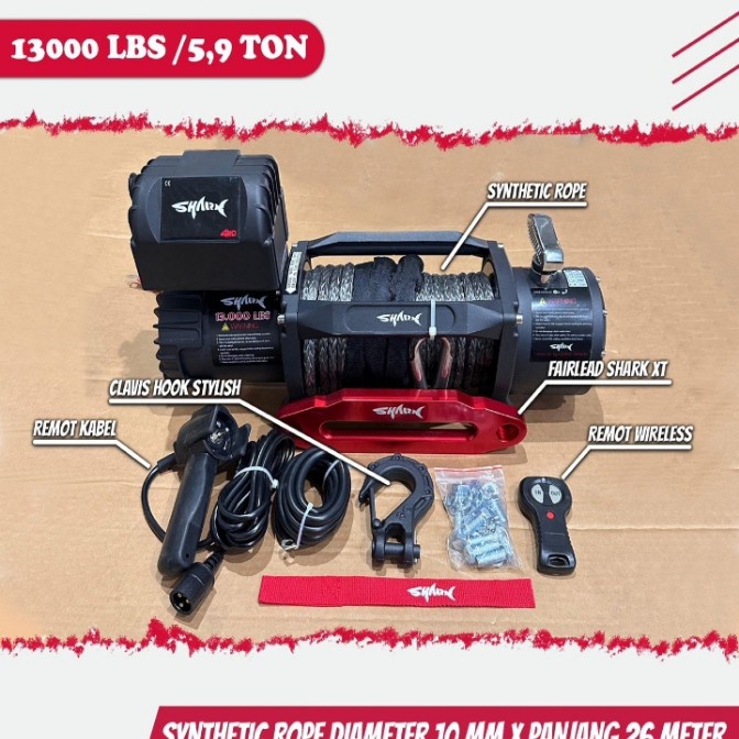 winch shark 13000Lbs Tali plsma kapasitas 6Ton 12volt Tali Derek