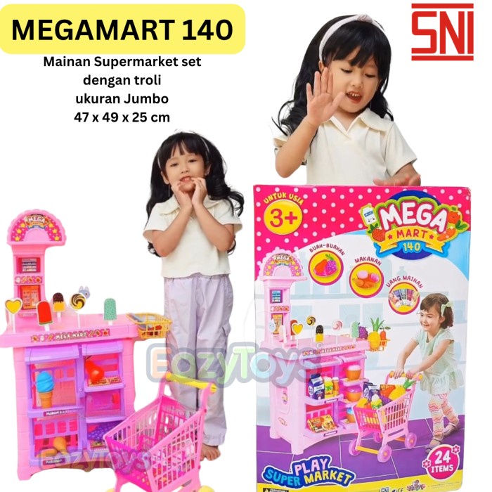 Mainan Anak Kasir Kasiran Supermarket Trolley Troli MEGAMART 140