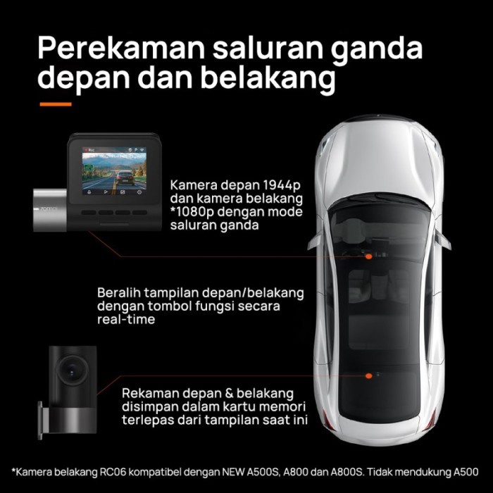Sale Dashcam A500S 70Mai Full Front + Rear + Hardware Kit + Installation