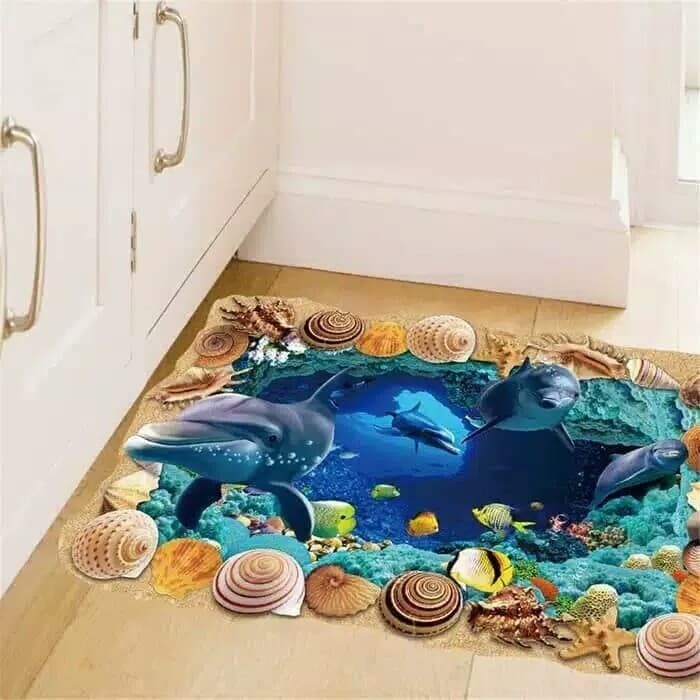 JTTOP" WALL STICKER 3D / STICKER LANTAI 3D DOLPHIN