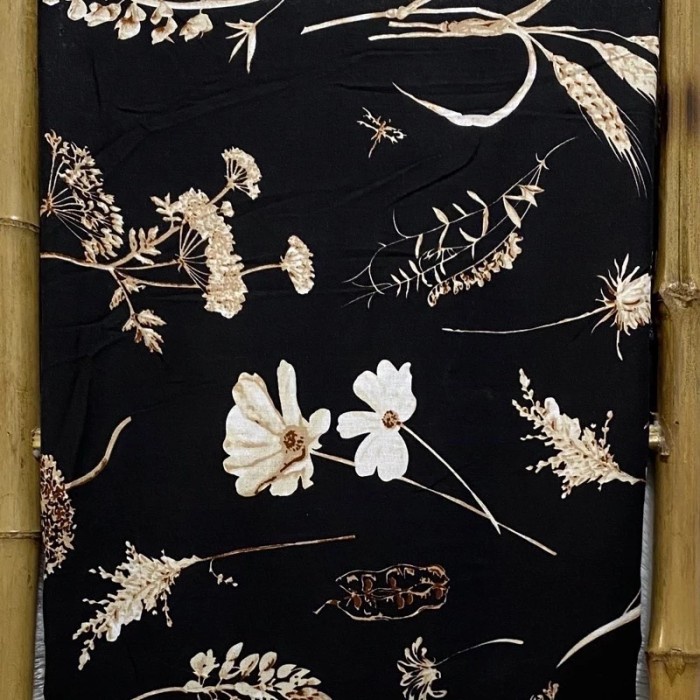 MNTB" KAIN KATUN RAYON VISCOSE MOTIF DASAR HITAM BUNGA BEST SELLER CANTIK