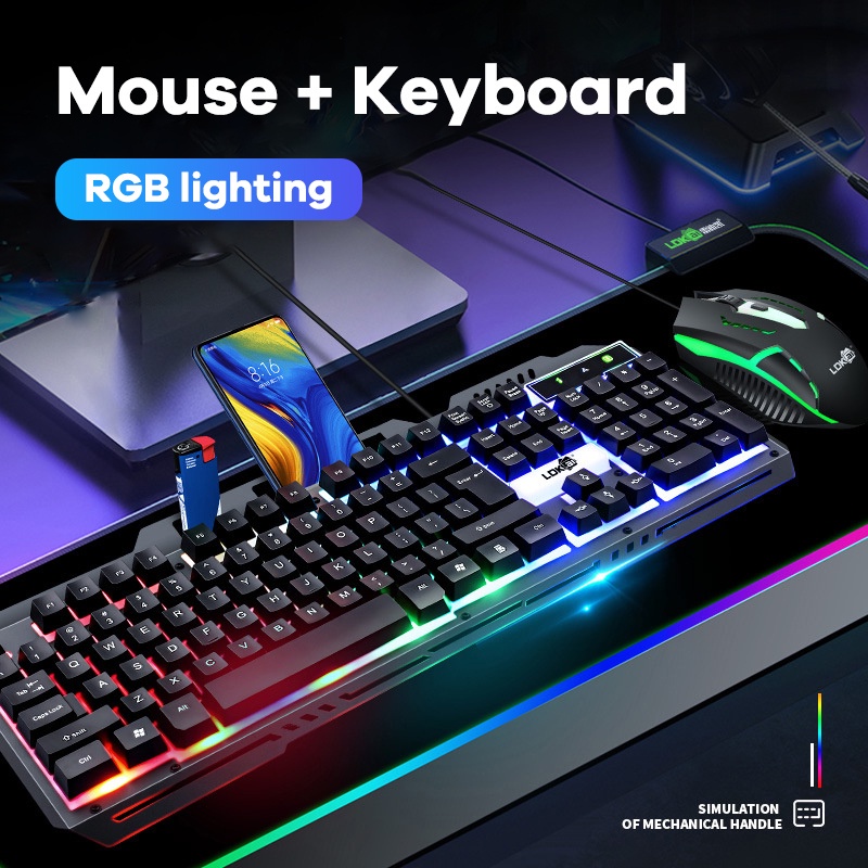 Paket Gaming Keyboard dan Mouse RGB Mechanical Keyboard Laptop USB Cable Set Mouse Dan Keycaps