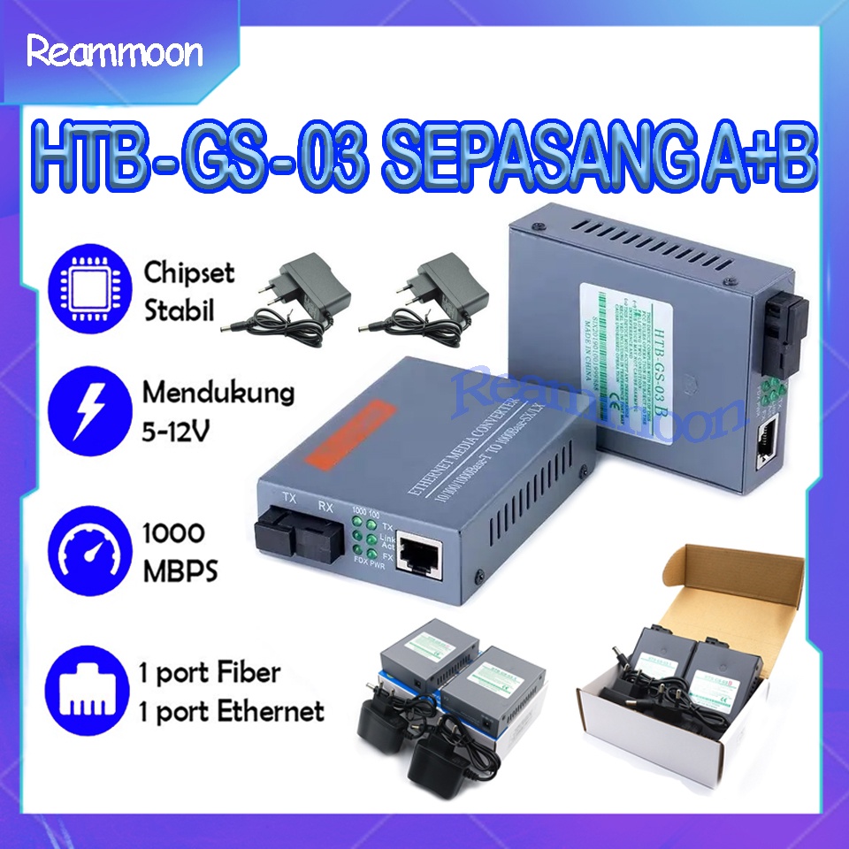 Htb Gigabit HTB GS 03 1000Mbps Media Converter Gigabit Sepasang HTBGS03 A+B Converter Htb GS 03 Htb