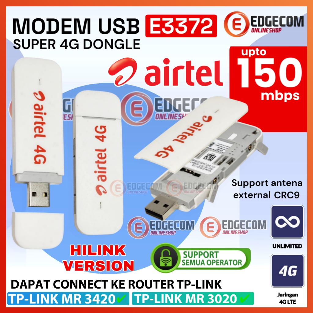 Modem USB AIRTEL E3372 4G LTE Support All Operator hilink -JuaraNyaProduct