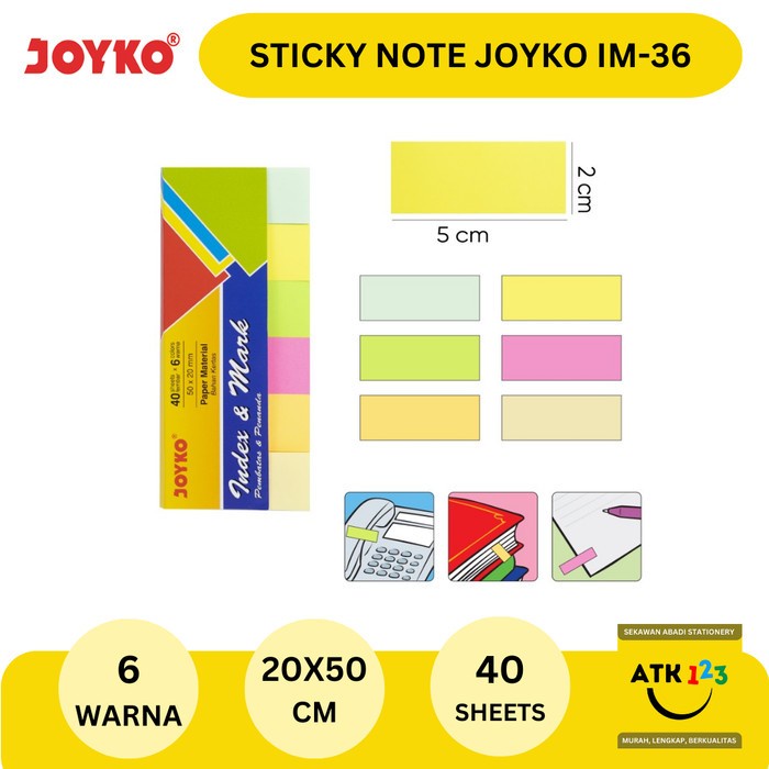 (Expert) Post It / Sticky Note / Sign Here Merk Joyko IM-36 6 Warna