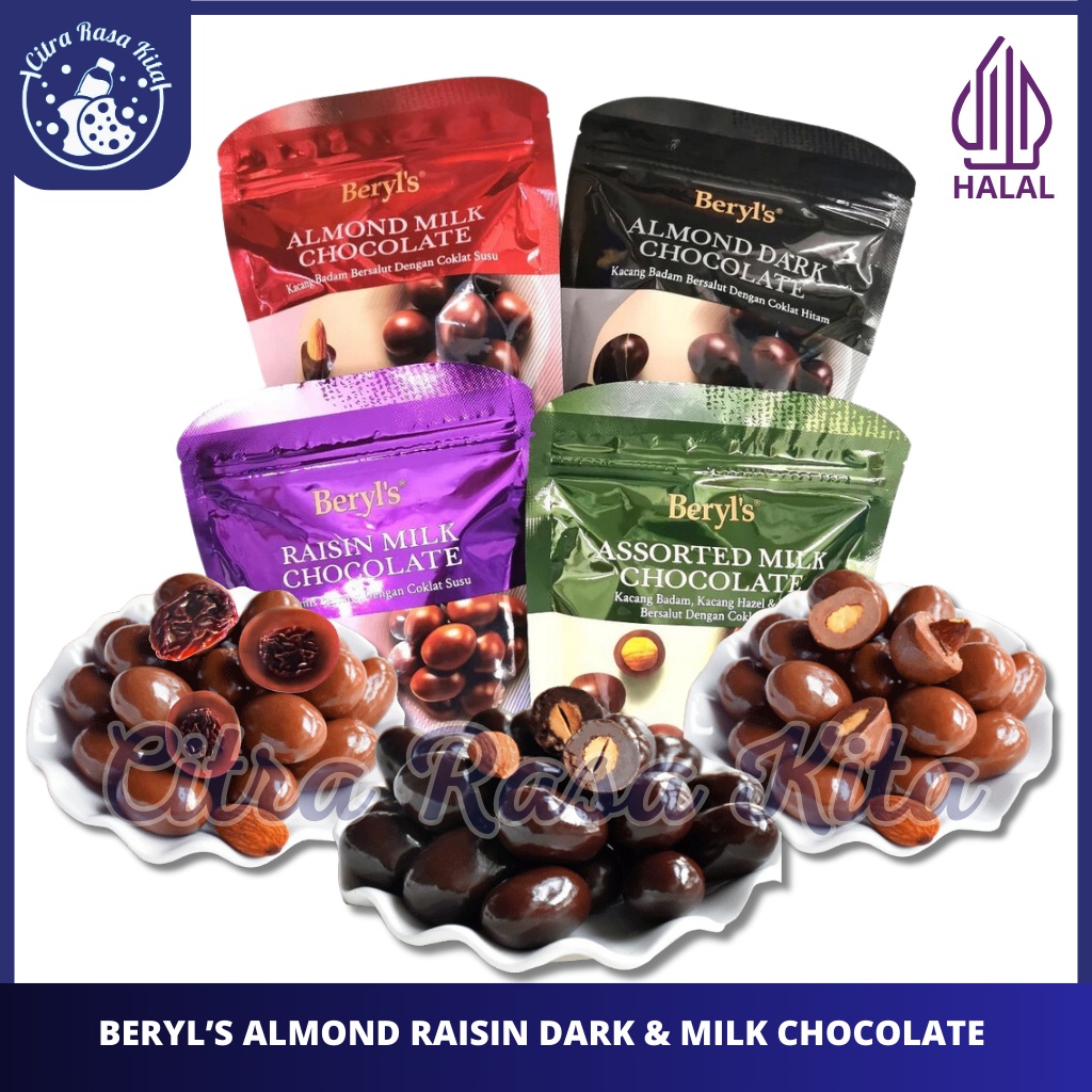 

A Beryls Almond Raisin Milk Chocolate & Dark Chocolate/Coklat Beryls Bersalut Almond Dan Kismis 250G