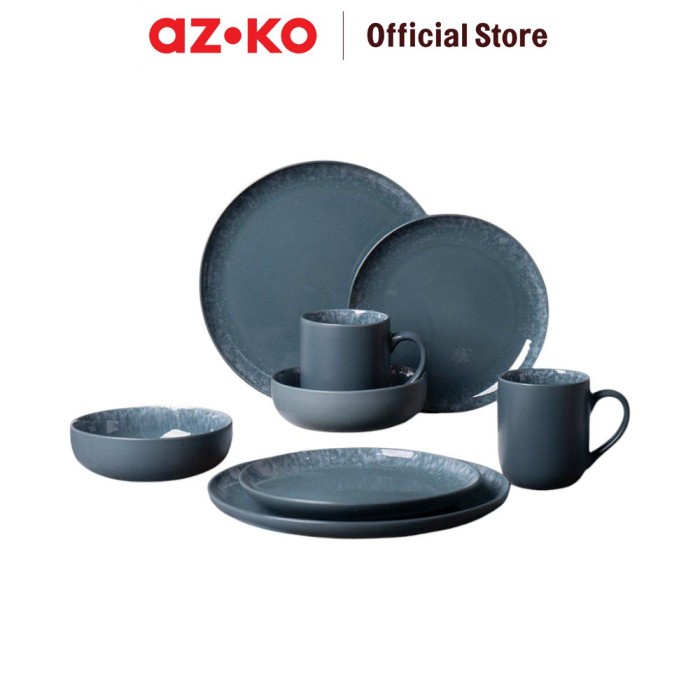 AZKO Delicia Set 8 Pcs Greyish Perlengkapan Makan - Biru Navy Dinner Set Plate Aesthetic Eating