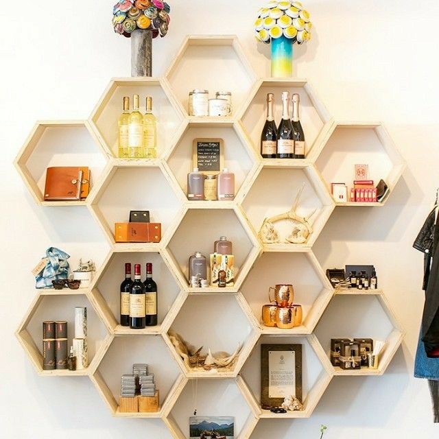 BIG SALE Rak hexagonal - hexagonal kayu - dekorasi dinding - pajangan dinding